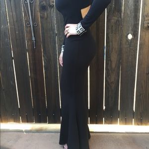 Black Criss Cross Embellished Cuff Dress